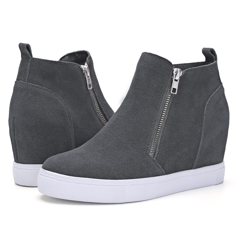 Athlefit Women's Hidden Wedge Sneakers Platform Booties Casual Shoes Wedgie Sneakers Size 8.5 Grey - Image 1